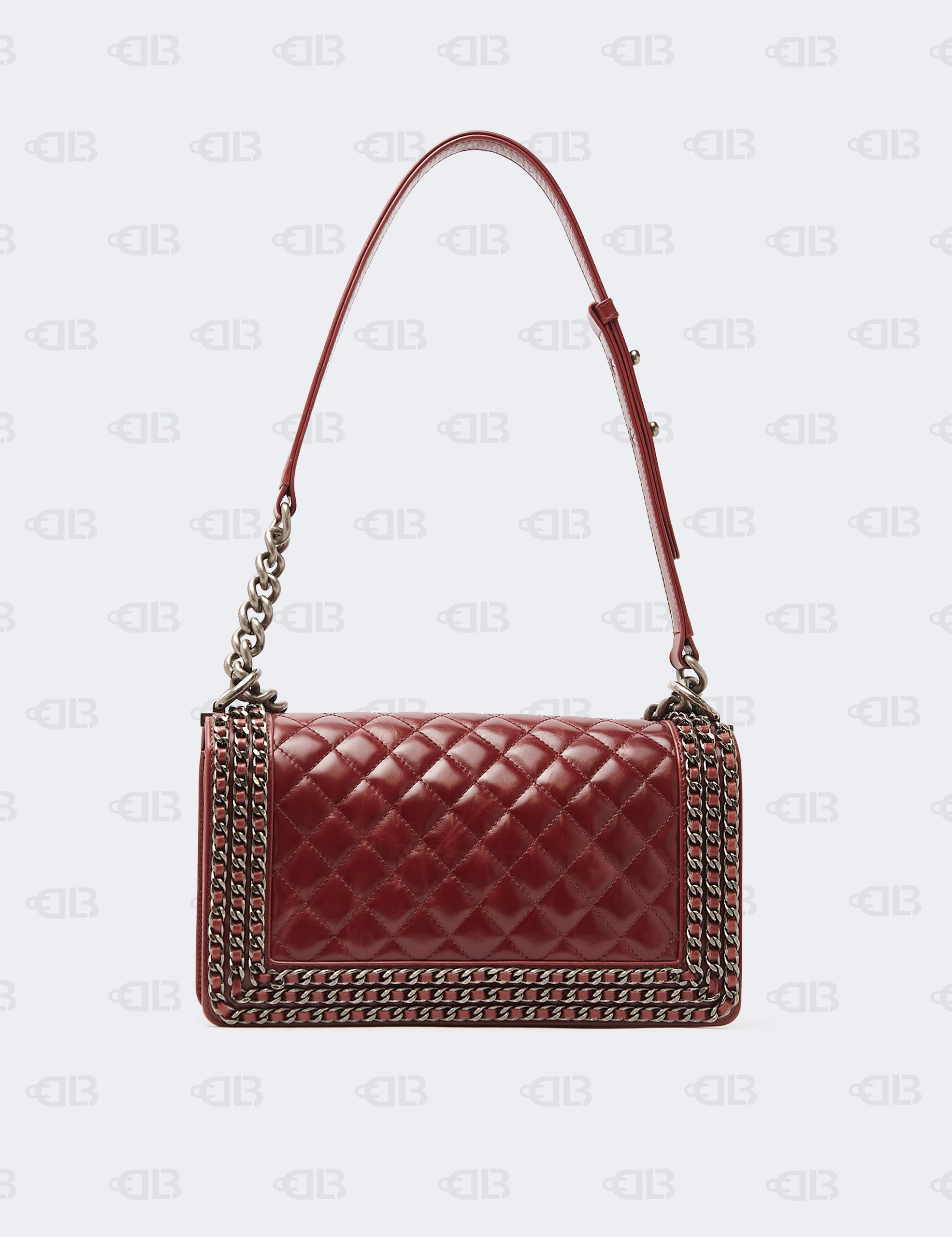 Chanel Red Quilted Leather Medium Interlaced Chained Boy Flap Bag