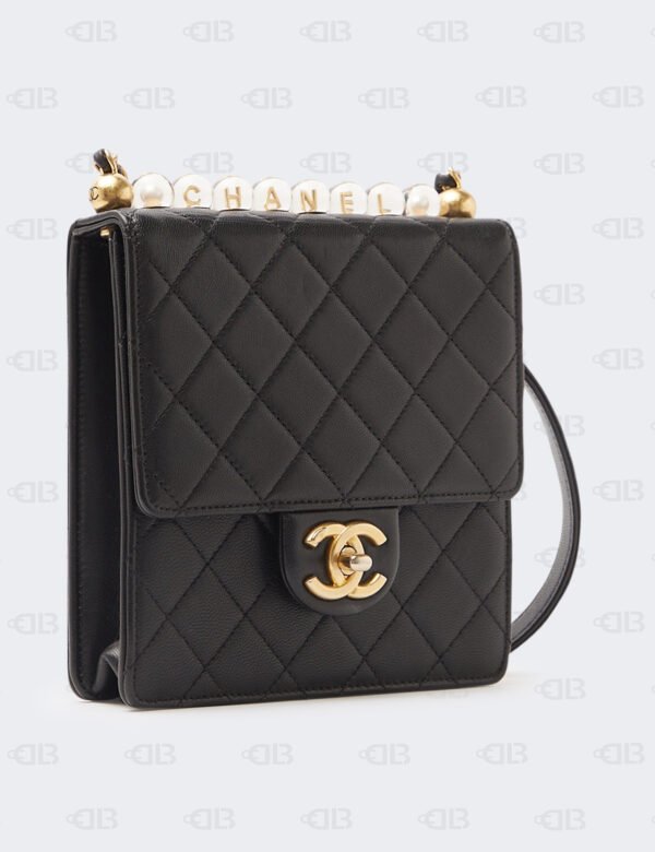 Chanel Black Lambskin Chic Pearls Flap