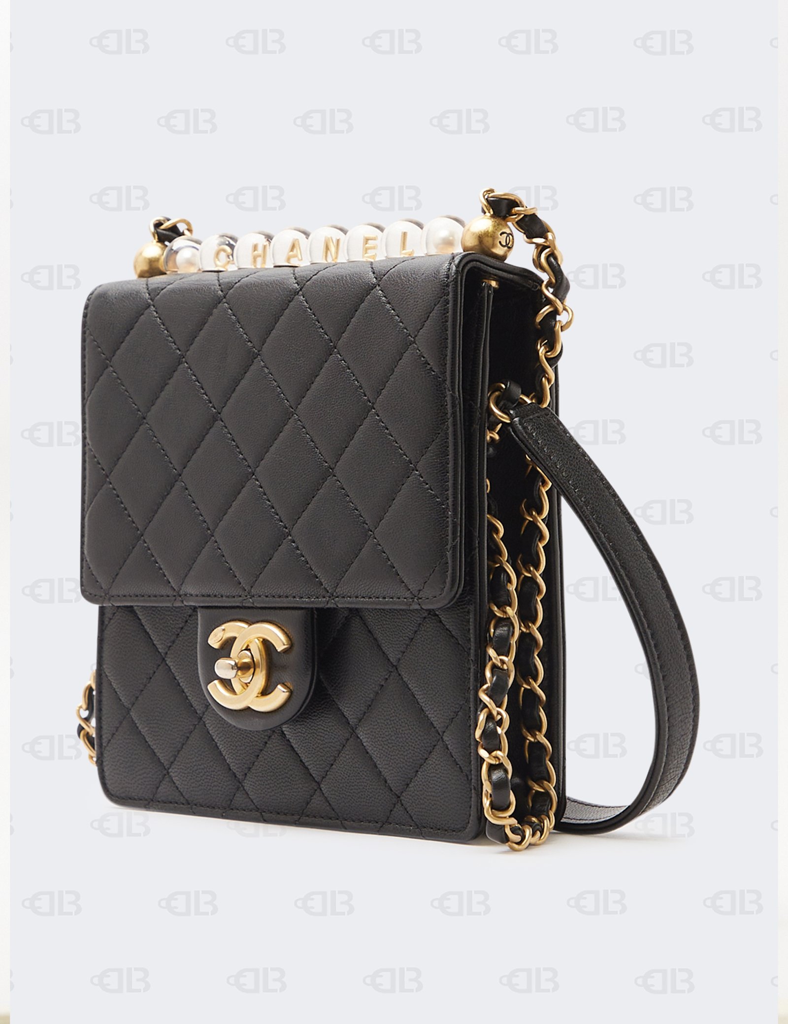 Chanel Black Lambskin Chic Pearls Flap