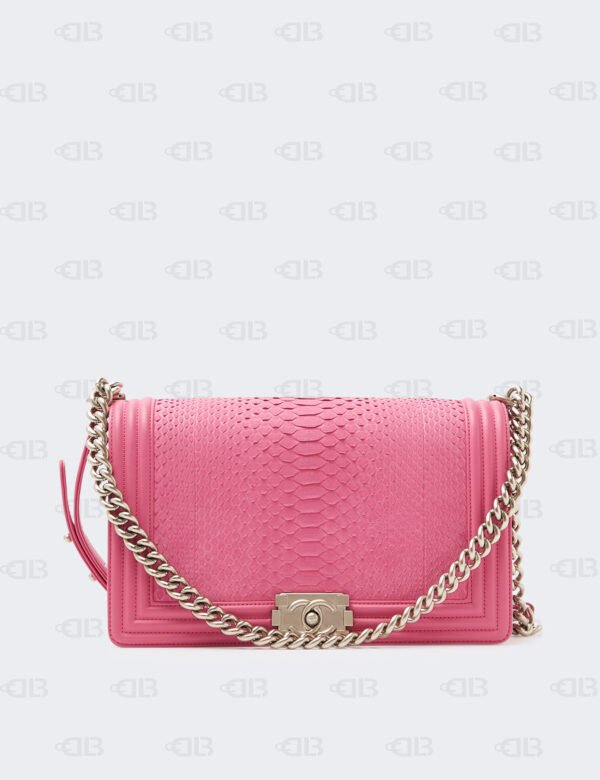Chanel Pink Matte Snakeskin Medium Boy Flap Bag