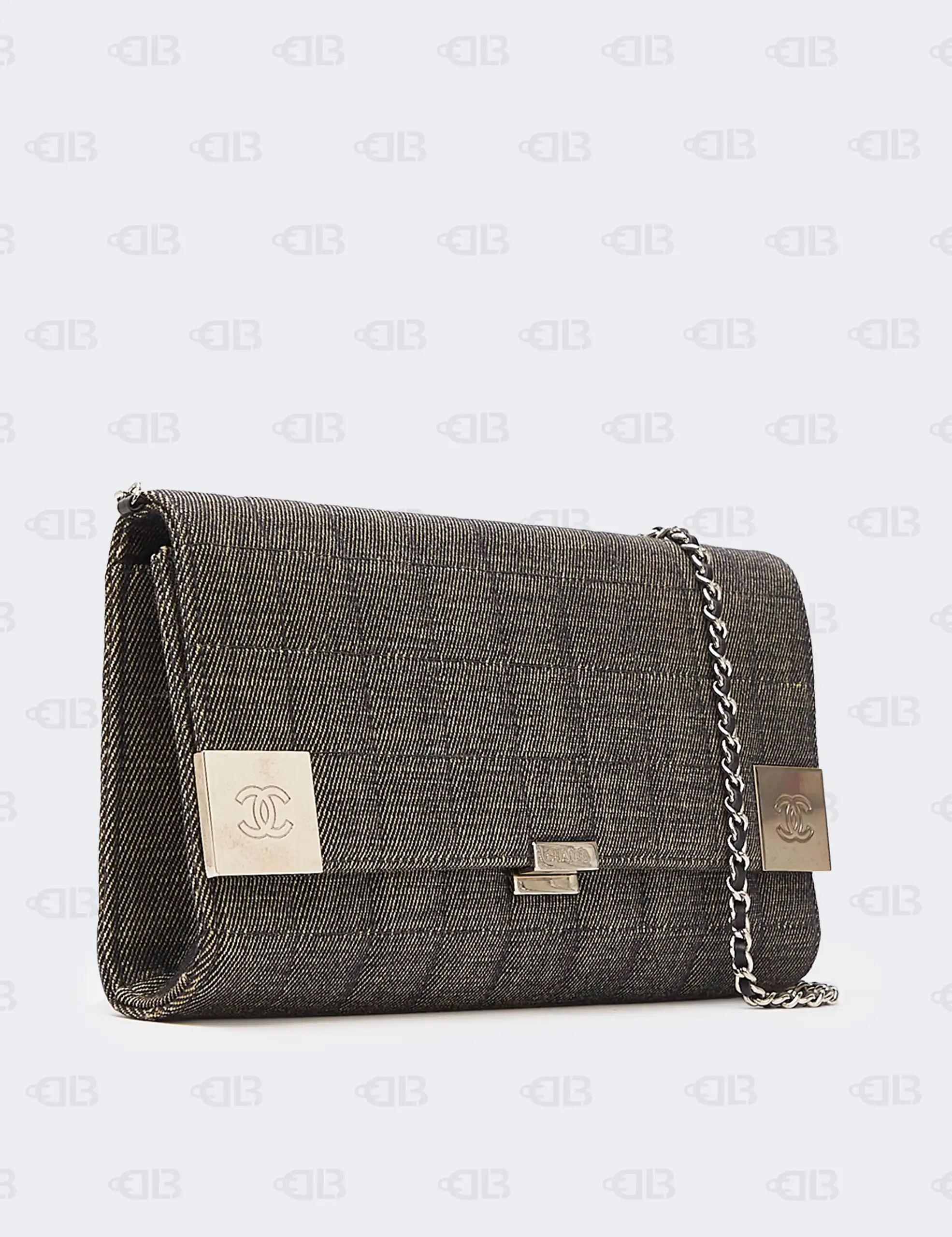 Chanel Grey Denim CC Choco Bar Chain Flap Shoulder Bag