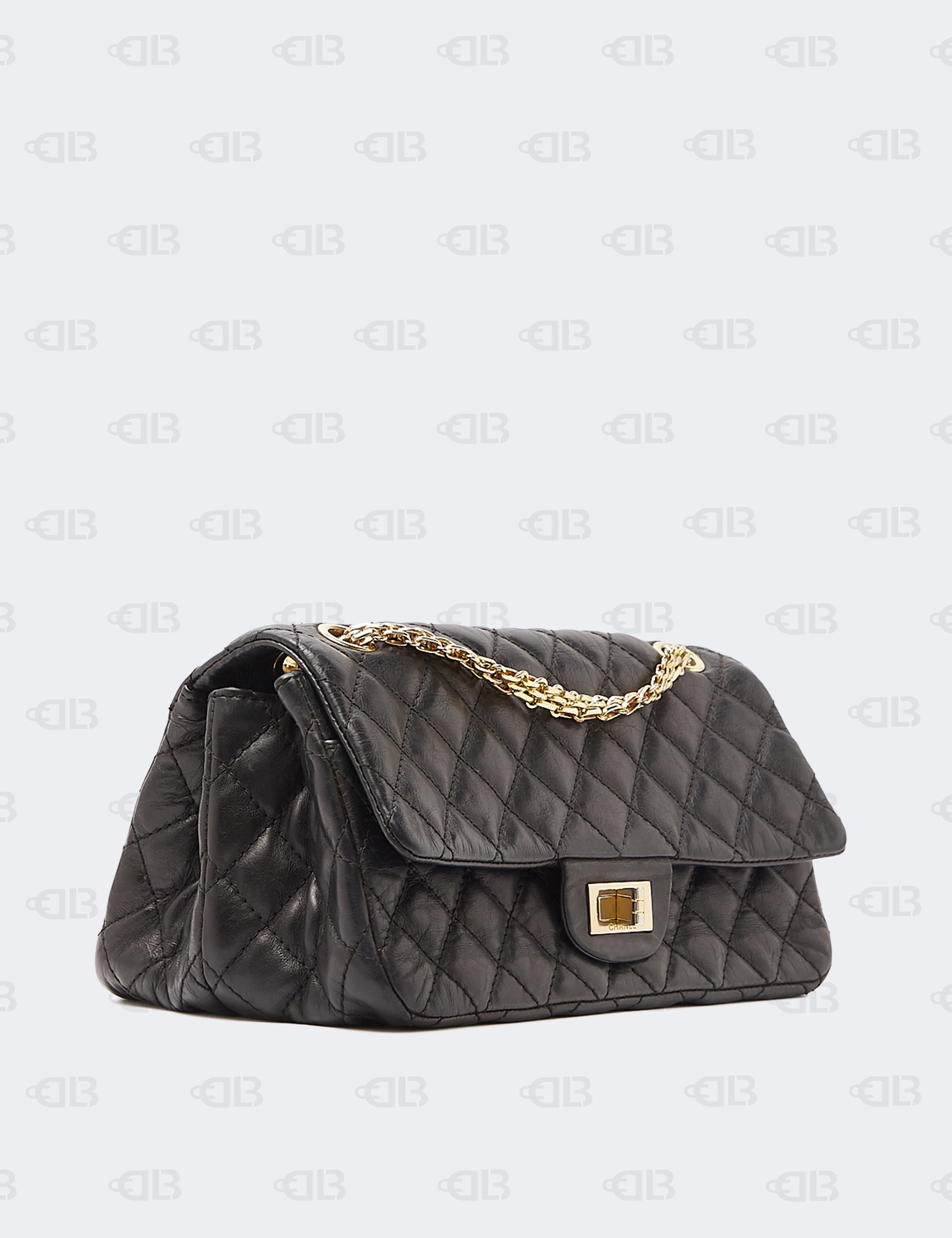 Chanel Black Quilted Aged Leather Reissue 2.55 Pearl Embellished Classic 225 Flap Bag