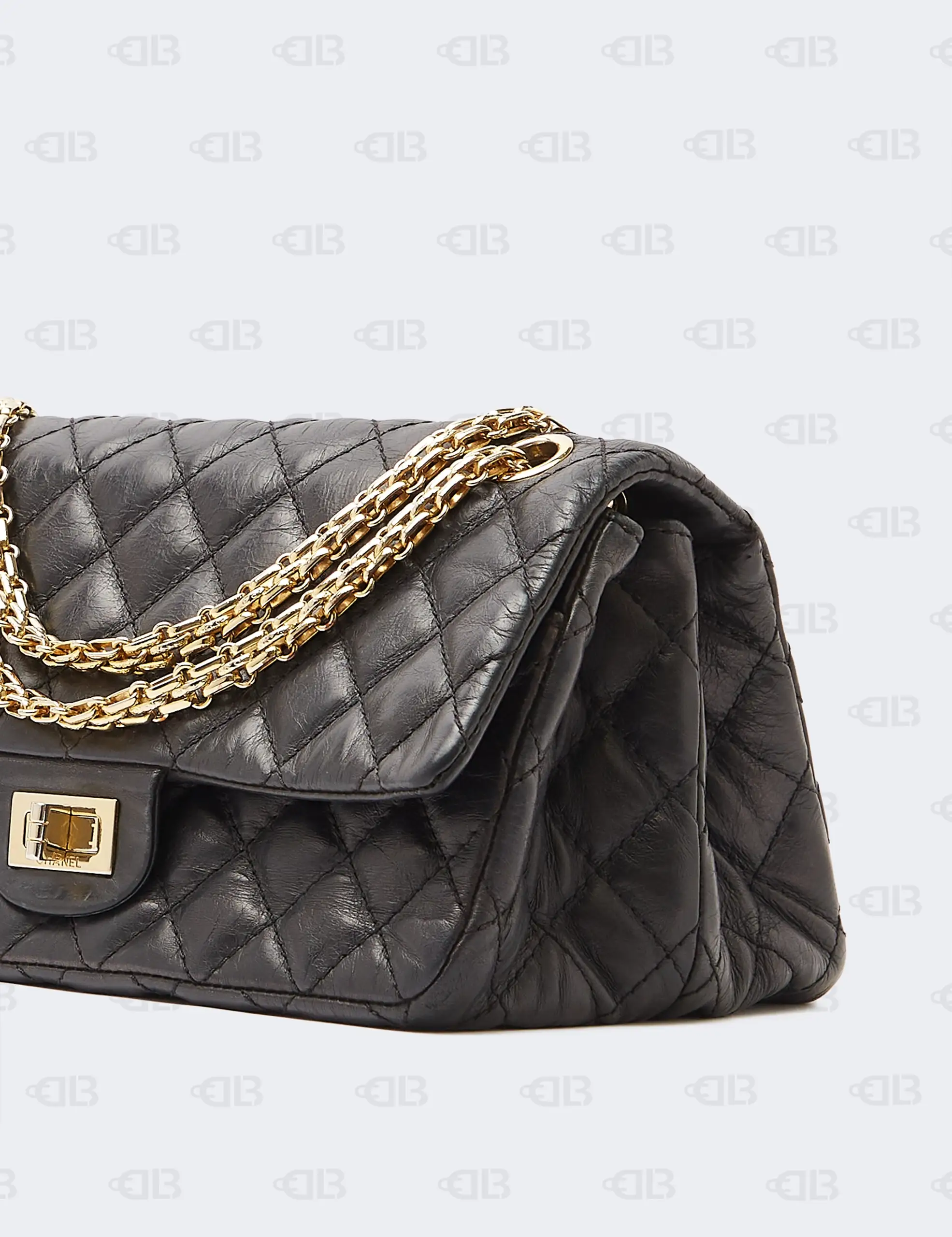 Chanel Black Quilted Aged Leather Reissue 2.55 Pearl Embellished Classic 225 Flap Bag