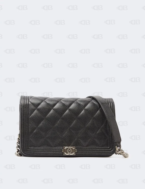 Chanel Boy Black Caviar Leather Wallet on Chain