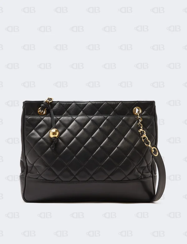 Chanel Black Quilted Leather Vintage Chain Timeless Tote Bag