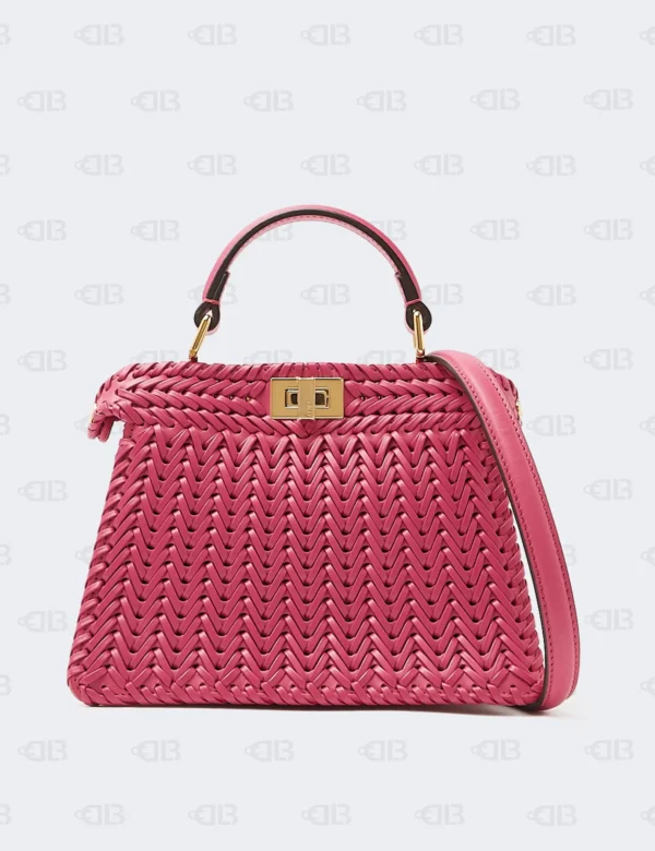Fendi Vitello King Shiny Nappa Intreccio Petite Peekaboo I SEE U Satchel Ciclamino Pilar