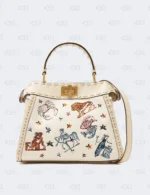 Fendi Canvas Cuoio Romano Selleria Astrology Mini Peekaboo Iconic Satchel Camelia