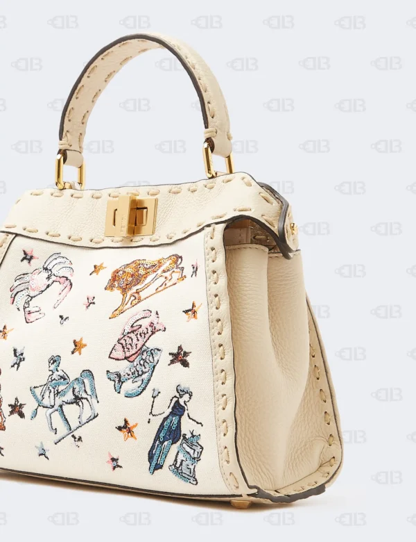 Fendi Canvas Cuoio Romano Selleria Astrology Mini Peekaboo Iconic Satchel Camelia