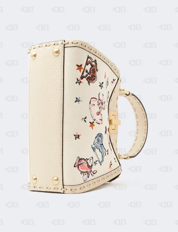 Fendi Canvas Cuoio Romano Selleria Astrology Mini Peekaboo Iconic Satchel Camelia