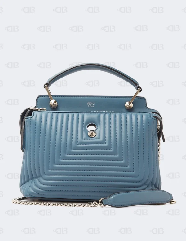 Fendi Shiny Nappa Trapuntata Small DotCom Click Top Handle Chain Satchel Blue