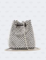 Prada Satin Crystal Metal Triangle Logo Mini Drawcord Pouch Shoulder Bag Crystal