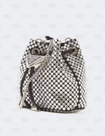Prada Satin Crystal Metal Triangle Logo Mini Drawcord Pouch Shoulder Bag Crystal