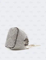 Prada Satin Crystal Metal Triangle Logo Mini Drawcord Pouch Shoulder Bag Crystal