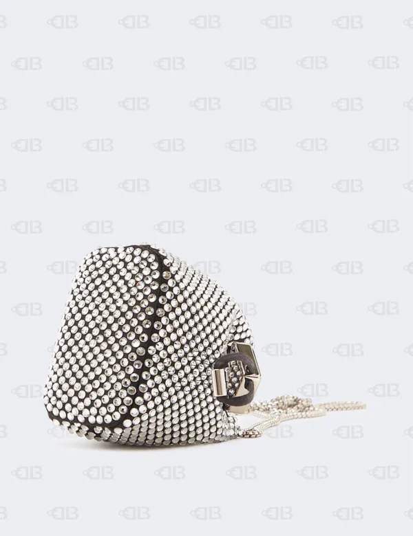 Prada Satin Crystal Metal Triangle Logo Mini Drawcord Pouch Shoulder Bag Crystal