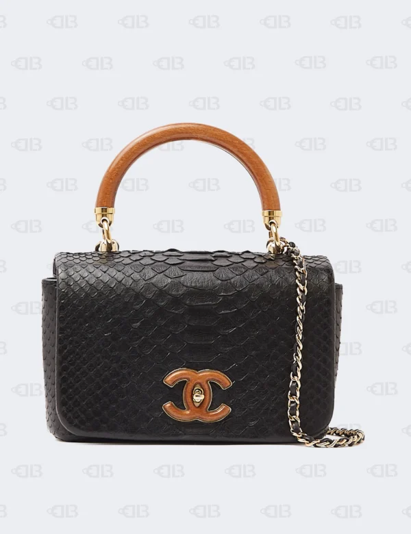 Chanel Black Python Wood Top Handle Flap Bag