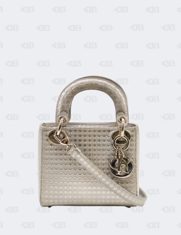 Christian Dior Mini Metallic Silver Cannage Lady Dior Bag