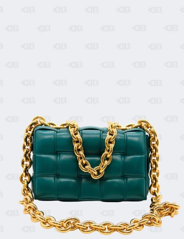 Bottega Veneta Teal Green Padded Chain Cassette Top Handle Bag