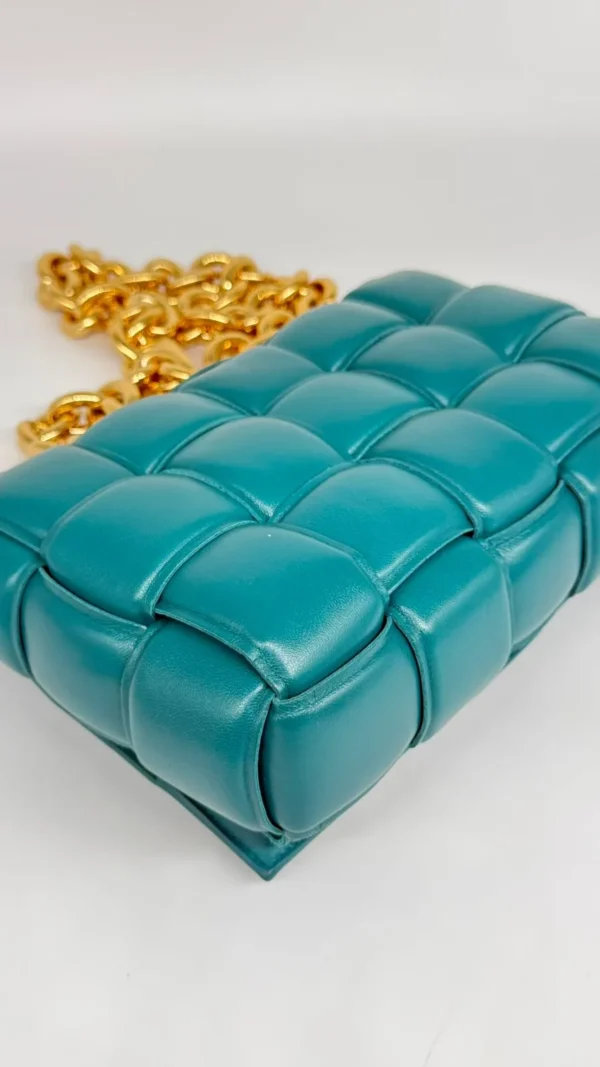 BOTTEGA VENETA TEAL GREEN PADDED CHAIN CASSETTE TOP HANDLE BAG8