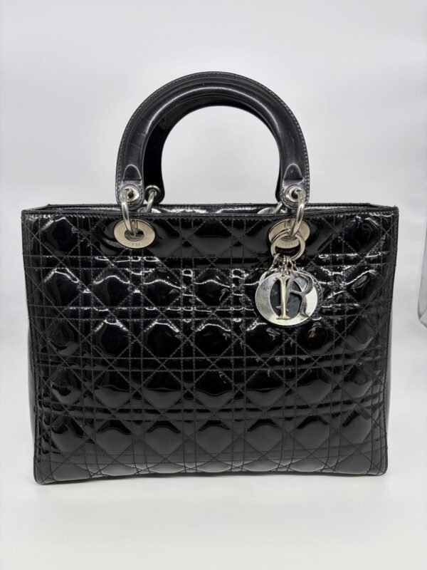 Christian Dior Black Patent Bag Large Lady Dior