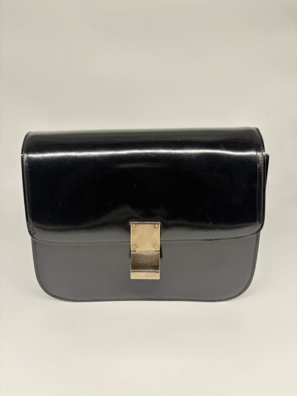 Celine Classic Medium Black Patent Leather Bag