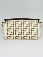 Fendi Ivory White Ff Openwork Embroidered Canvas Baguette Bag