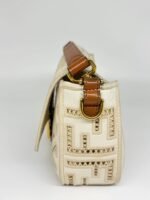 Fendi Ivory White Ff Openwork Embroidered Canvas Baguette Bag