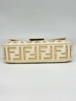 Fendi Ivory White Ff Openwork Embroidered Canvas Baguette Bag