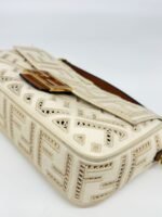 Fendi Ivory White Ff Openwork Embroidered Canvas Baguette Bag