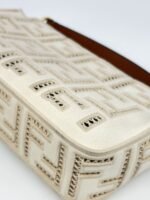 Fendi Ivory White Ff Openwork Embroidered Canvas Baguette Bag