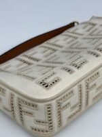 Fendi Ivory White Ff Openwork Embroidered Canvas Baguette Bag