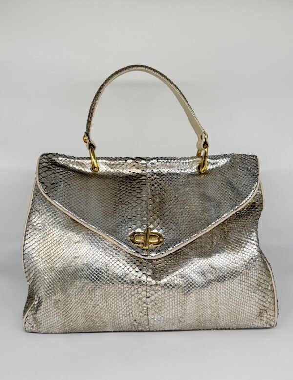 Jane August Metallic Silver Python Handbag