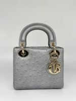 Christian Dior Grey Color Ostrich Mini Lady Dior Bag