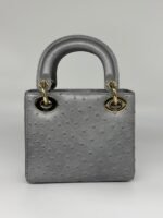 Christian Dior Grey Color Ostrich Mini Lady Dior Bag