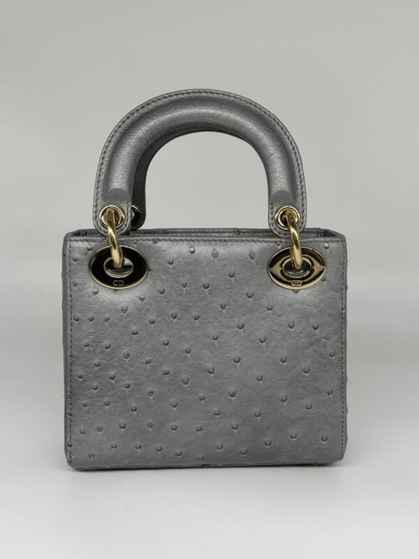 Christian Dior Grey Color Ostrich Mini Lady Dior Bag