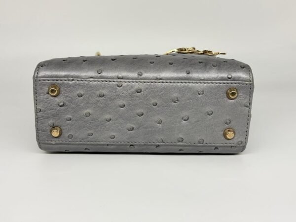 Christian Dior Grey Color Ostrich Mini Lady Dior Bag