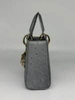 Christian Dior Grey Color Ostrich Mini Lady Dior Bag