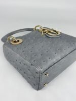 Christian Dior Grey Color Ostrich Mini Lady Dior Bag