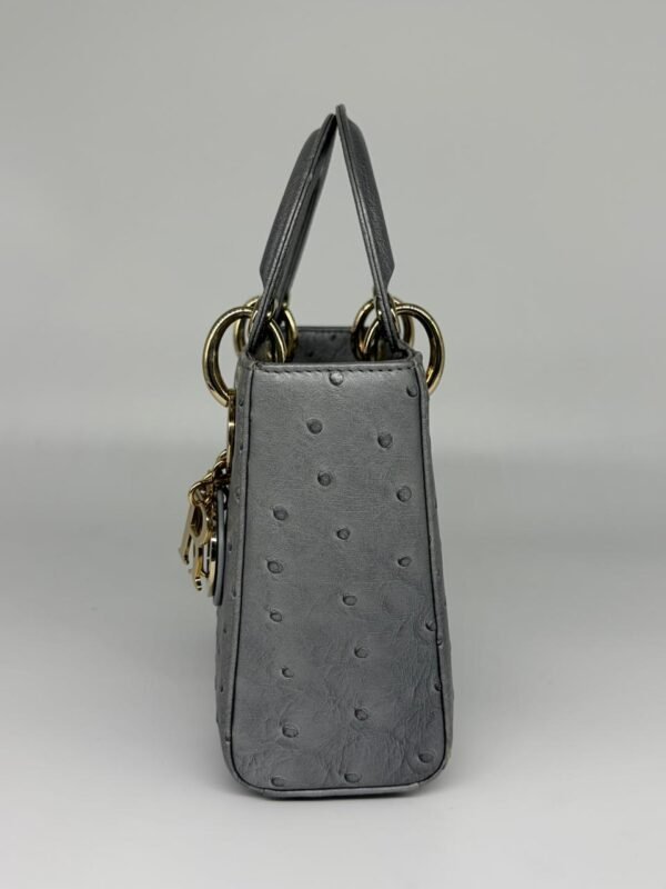 Christian Dior Grey Color Ostrich Mini Lady Dior Bag
