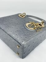 Christian Dior Grey Color Ostrich Mini Lady Dior Bag