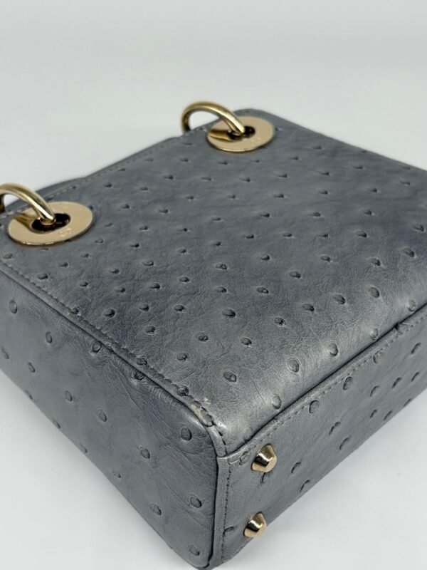 Christian Dior Grey Color Ostrich Mini Lady Dior Bag
