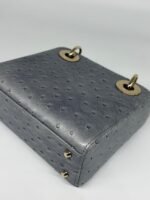 Christian Dior Grey Color Ostrich Mini Lady Dior Bag