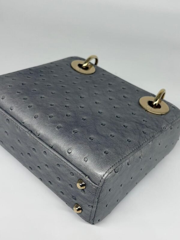Christian Dior Grey Color Ostrich Mini Lady Dior Bag