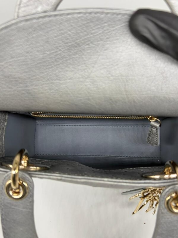 Christian Dior Grey Color Ostrich Mini Lady Dior Bag