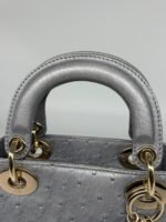 Christian Dior Grey Color Ostrich Mini Lady Dior Bag