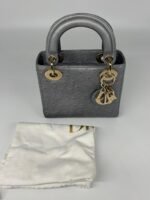 Christian Dior Grey Color Ostrich Mini Lady Dior Bag