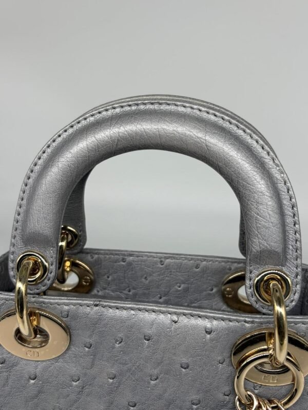 Christian Dior Grey Color Ostrich Mini Lady Dior Bag