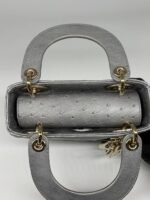 Christian Dior Grey Color Ostrich Mini Lady Dior Bag