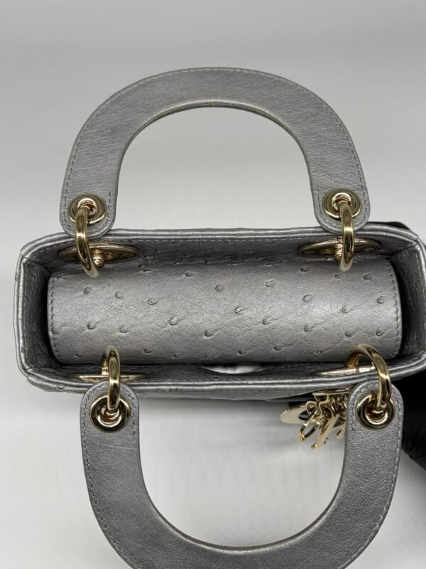 Christian Dior Grey Color Ostrich Mini Lady Dior Bag