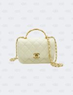 Chanel CC White Crystal Top Handle Flap Bag