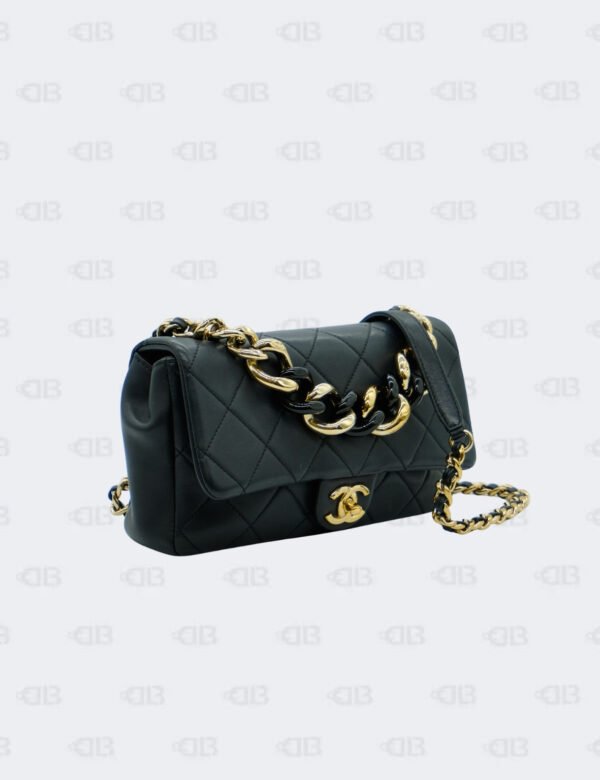 Chanel Black Quilted Lambskin Resin Bi-Color Large Chain Flap Bag